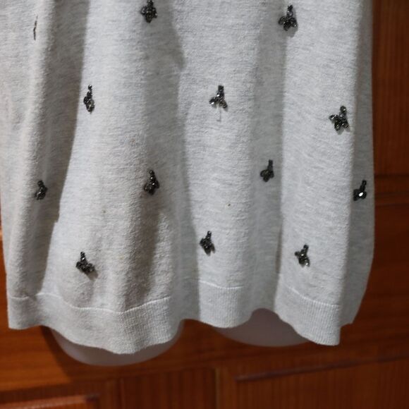 Talbots Gray and Blue Beaded Short Sleeve Blouse Large - Picture 9 of 13